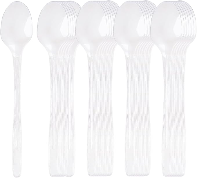 Long Clear Plastic Spoons, 50Pcs Disposable Spoons Heavy Duty Teaspoons 9 Inch Long Handle Spoon for Stirring Ice Cream Milkshakes Stirring Cocktails and Tall Iced Beverages Party Supplies