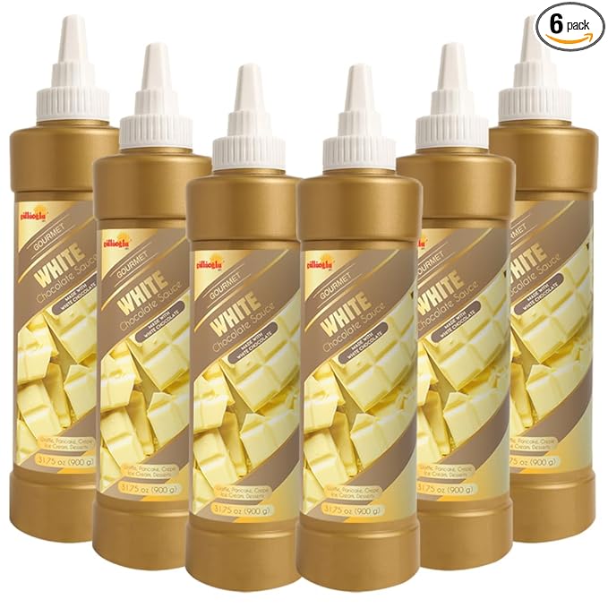 Gulluoglu Topping Sauce – White Chocolate Dessert Sauce, 30.52 fl oz 900g | Squueze Bottle | Perfect for Ice Cream, Cakes & Coffee, Topping (6 pack, White Chocolate)