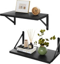 IBUYKE Deep Floating Shelves for Wall,8 Inch Deep Floating Shelves Set of 2,16W x 8D Wood Wall Shelf,Wide Floating Bookshelf for Living Room, Kitchen, Office TFS002B-2