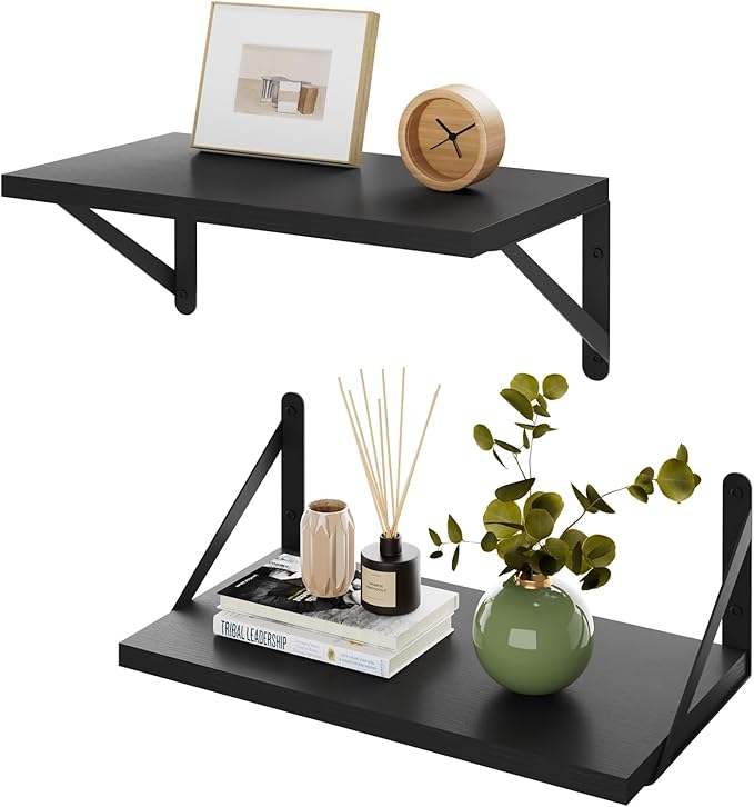 IBUYKE Deep Floating Shelves for Wall,8 Inch Deep Floating Shelves Set of 2,16W x 8D Wood Wall Shelf,Wide Floating Bookshelf for Living Room, Kitchen, Office TFS002B-2