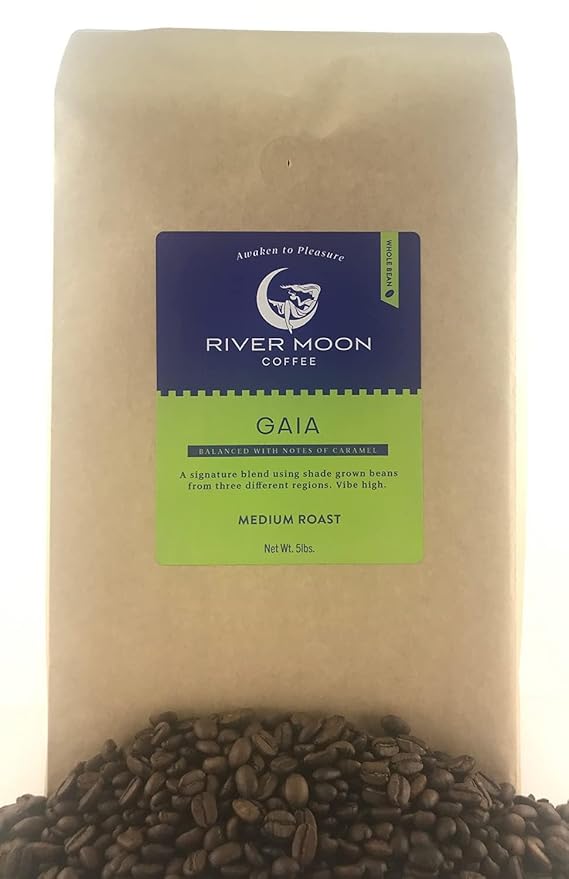 River Moon Coffee, Medium Roast Coffee Beans, 5 lbs, Non-GMO, Direct Trade, 100% Arabica, Gaia Blend