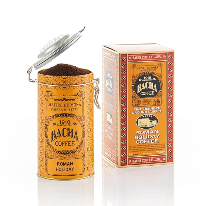 Bacha Coffee | Roman Holiday Fine Blended Coffee, Autograph Collection, 100% Arabica Specialty Coffee, Ground Beans, Medium Light Roast, 250g & 100% Natural Unbleached Wood Fibre Paper Filters, Large