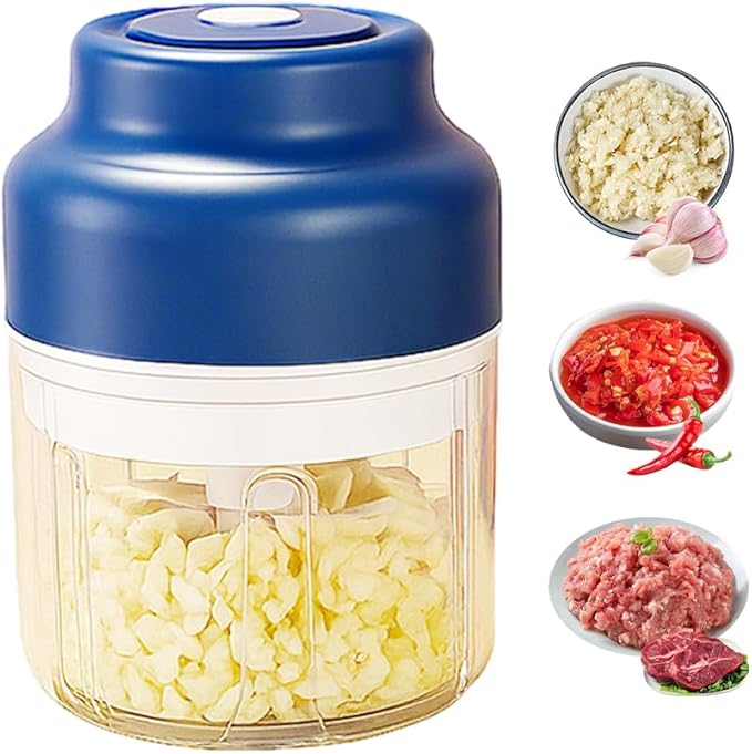 2026 New Electric Garlic Chopper, Mini Portable Veggie Chopper USB Charging Wireless Food Processor, Upgrade Electric Mini Garlic Chopper Set Wireless Veggie Grinder (Blue, 250ML)