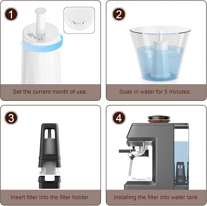 4 Pack Replacement Water Filter for Breville Espresso Machine Barista Touch Bes880, Oracle Touch BES990, Barista Pro BES878, Oracle BES980, Dual Boiler BES920 Bambino ClaroSwiss Sage