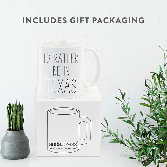 Andaz Press U.S. State 11oz. Coffee Mug Gift, I'd Rather Be in Texas, 1-Pack, Long Distance College Going Away Study Abroad Birthday Christmas Gifts