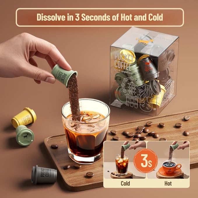 CheerfulGoat Instant Cold Brew Coffee – Speciality Pocket Coffee 100% Arabica, Freeze Dried for Ultimate Freshness, No Sugar, No Additives, Low Acid, Healthy for Iced & Hot, 15 Servings (MIX)