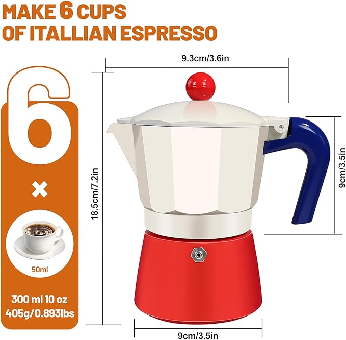 6 Cup Aluminum Espresso Stovetop Moka Pot Express Coffee Maker Percolator Italian Classic Mocha Coffee Machine for Italian and Cuban Cafe Brewing for Home Camping 300ml