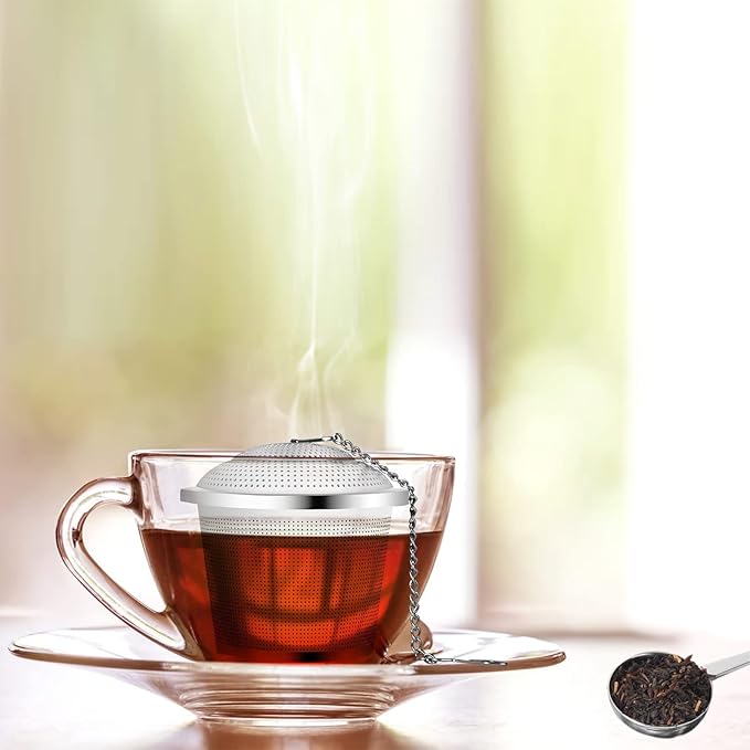 Numola Tea Infuser for Loose Tea, Loose Leaf Tea Infusers Set, Fine Mesh Tea Steeper with Spoon and Drip Trays, Tea Diffusers with Extented Chain Hook for Tea Lovers