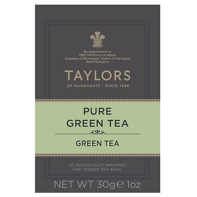 Taylors of Harrogate Pure Green Tea Individually Wrapped Bags, 20 Count (Pack of 6), Delicate, Mellow and Crisp, Caffeinated, Enjoy Hot or Iced, 120 Teabags Total