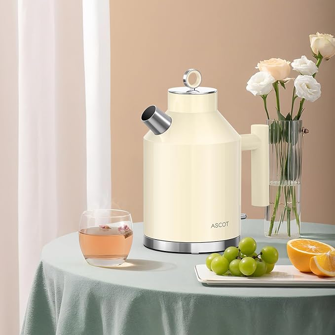 ASCOT Electric Kettle, Electric Tea Kettle 1.6L 1500W Retro Tea Heater & Boiling Water, Auto Shut-Off and Boil-Dry Protection (Cream)