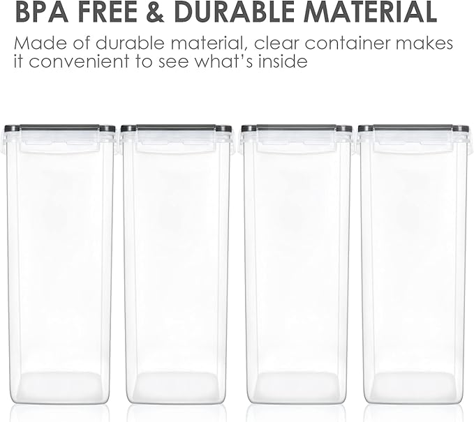 Vtopmart Extra Large Tall Airtight Food Storage Containers, 4 Pieces 5.9qt/6.5L Plastic PBA Free Kitchen Pantry Canister for Spaghetti, Flour and Baking Supplies, with 24 Labels, Black