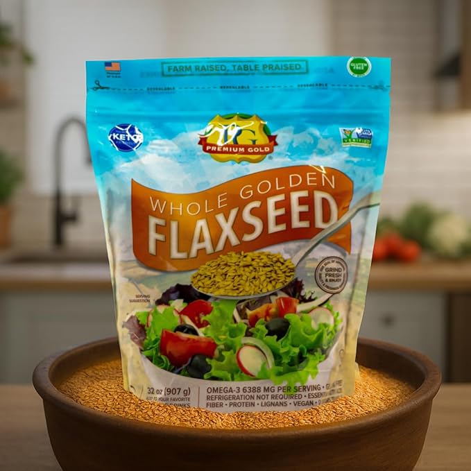 Premium Gold | Whole Flax Seed | 2 lbs. | Gluten-Free, Non-GMO, Kosher, Raw Seeds, Excellent Source of Fiber, Source of Omega-3, Plant-Based Protein, No Preservatives, No Additives