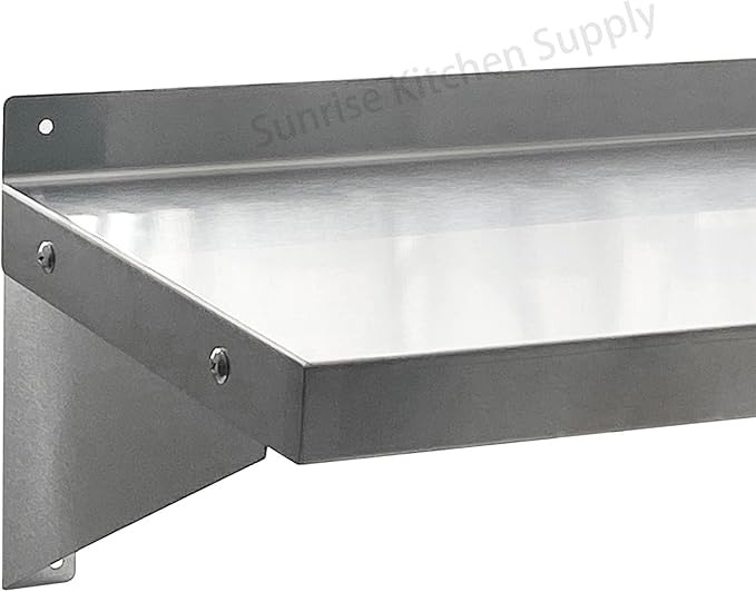 SUNRISE Commercial 430 Stainless Steel Kitchen Wall Shelf, NSF Certificated, Wall Mounted, Solid Shelving for Restaurants, Bars & Hotels (12" x 60")