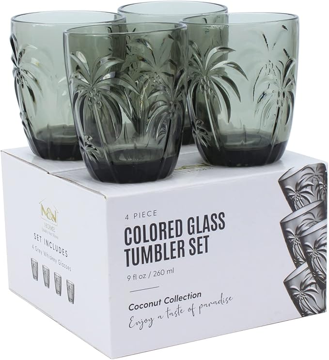 M&N HOME Set of 4 Old Fashioned Drinking Glasses, 9 Oz Cups, Glass Tumblers, Glass Cups, Water Glasses, Juice Glasses, Highball Glasses, Glassware Set - GREY SET