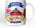 OrnamentallyYou State Travel Landmark Mugs – 12 oz Ceramic Coffee Cups, U.S. Souvenir Gift for Tourists (Artistic Indiana State Themes and Landmarks Mug)