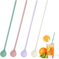 4 Pcs 10 inch Silicone Stirrer Spoons -Swizzle Stirrer Stick Multipurpose Multicolor Reusable Stirring Sticks for Cof Whiskey Beverage Formula Mixing Milk- Pastel Yellow, Purple, Pink, Green
