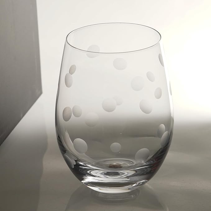 Etched Stemless Wine Glasses for Red or White Wine (Set of 2), 18-Ounces, Large Wine Glasses for Cabernet, Pinot Noir, Burgundy, Bordeaux (Lines+Dots)