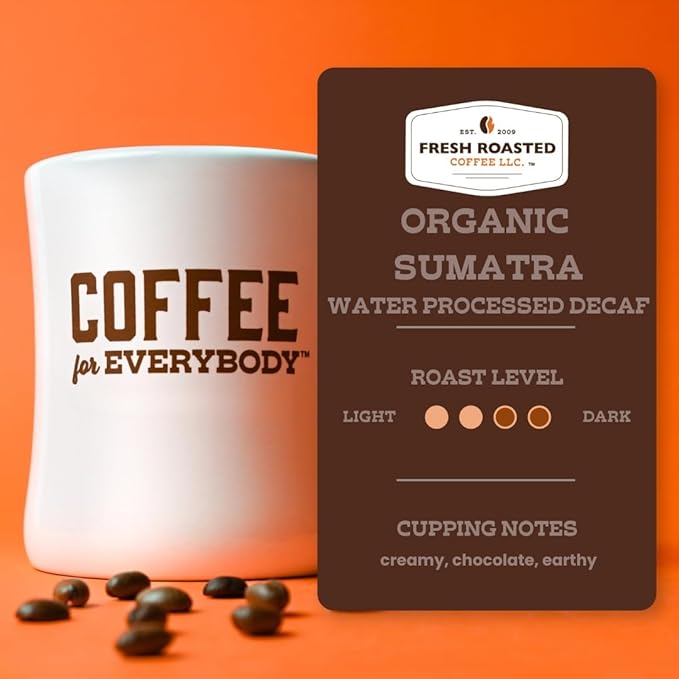 Fresh Roasted Coffee, Organic Sumatra Water-Processed Decaf | 100% Single Origin, USDA Organic, Kosher | Medium Roast 12 oz Whole Bean