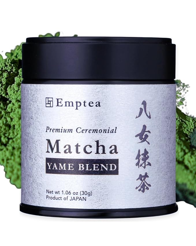 Emptea Yame Matcha Powder Premium Ceremonial Grade – First Harvest Stone-milled Premium Blend Japanese Green Tea Powder from Yame Japan 1.06 oz (30g) Tin