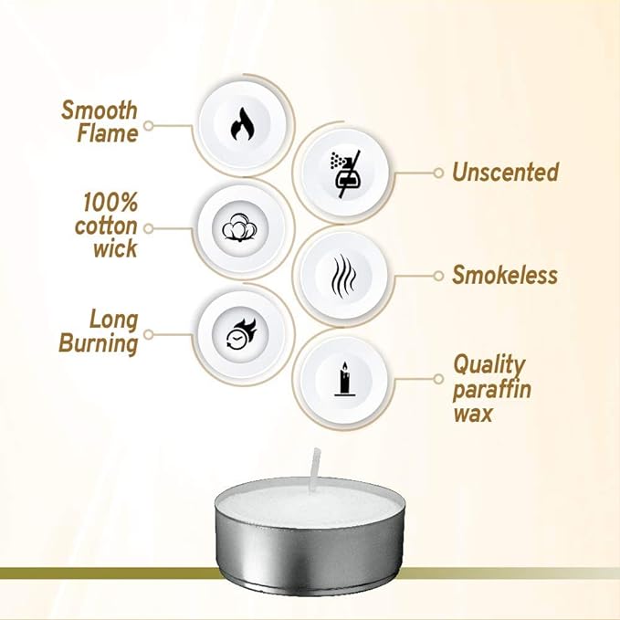 L'ner Tea Light Candles – Set of 300 Unscented Tea Lights – Burns Aprx. 4 Hours – Party & Ambience Candles – Restaurant Decorations