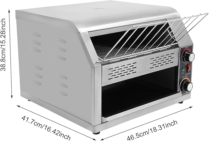 Commercial Toaster Conveyor, Electric Stainless Steel Restaurant Toaster Oven for Bagel Burgers Bun Bread, Heavy Duty Industrial Conveyor Toasters (450 Slices/Hour)