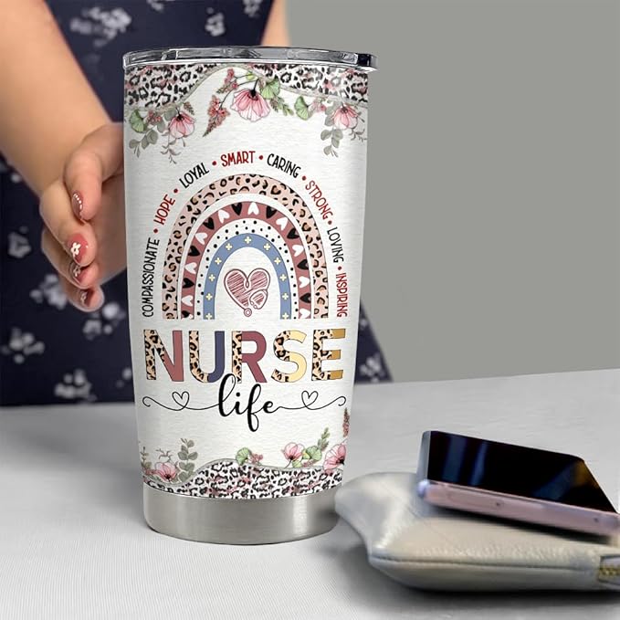 SANDJEST Nurse Tumbler 20oz Stainless Steel Insulated Coffee Travel Mug Cup Gift for Nurses Week, Graduation, Birthday, Christmas