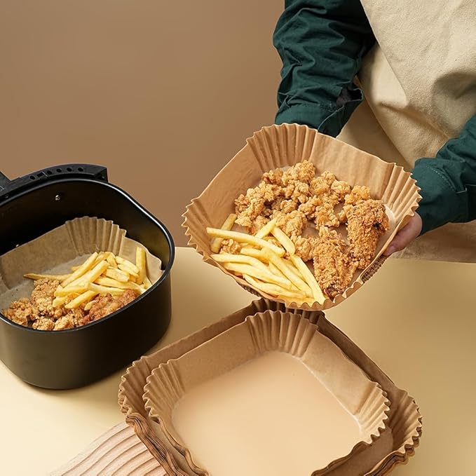 Air Fryer Liners Disposable Square. Virgin Pulp Parchment Paper for 4qt-6qt Air Fryer.Food Grade,Non-stick, Oil-proof & Heat Resistant for Baking,Microwave,Cooking & Deep Fryer Accessories (125)