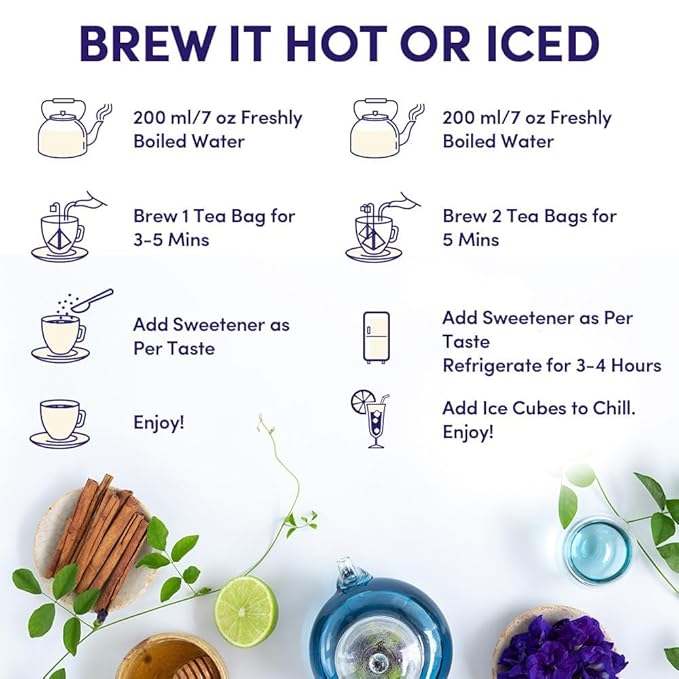 VAHDAM, Butterfly Pea Flower (15 Pyramid Bags) Vegan, Non-GMO | Delicate & Earthy | Direct From Source – Plant-Based Biodegradable | Brew Iced Tea, Cooking, Mocktails & Cocktails