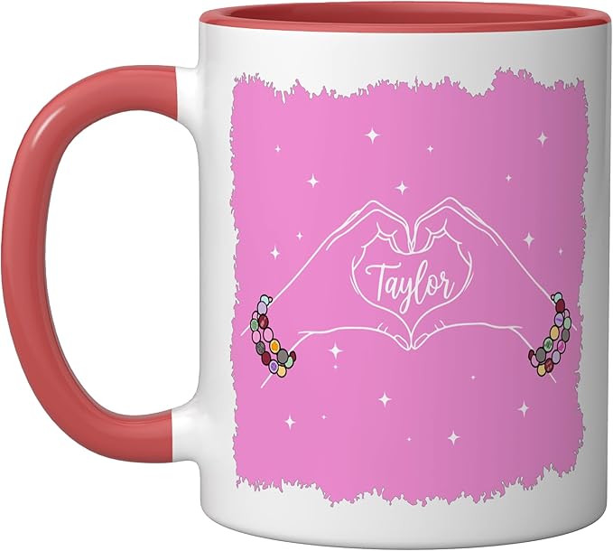 Heart Hands Taylor First Name Girl Vintage 70's 80's Ceramic Mug, Red/White