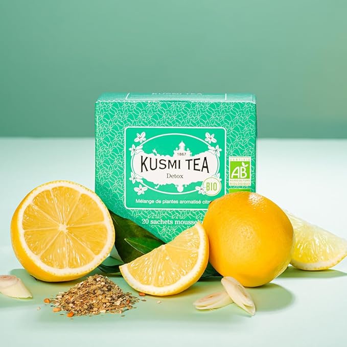 Kusmi Tea - Pack of 2 Boxes of Tea Bags - Detox - Organic Blend of Green Tea, Mate & Lemon - Lemongrass, Rose Hip and Lemon Flavours - Enjoy Hot or Iced - 2x20 Tea Bags