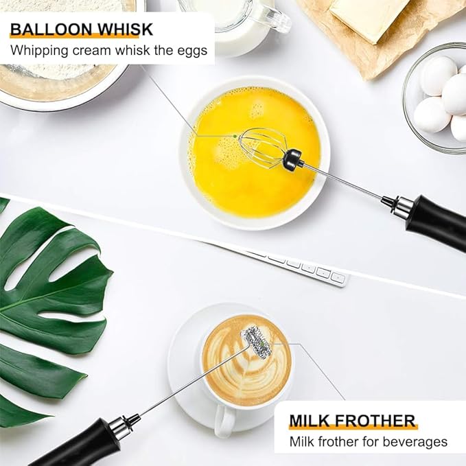 Milk Frother Handheld, atolla USB Rechargeable Electric Foam Maker with 3 Heads, 3 Adjustable Speeds Mini Milk Foamer for Latte, Cappuccino, Coffee, Hot Chocolate, Matcha