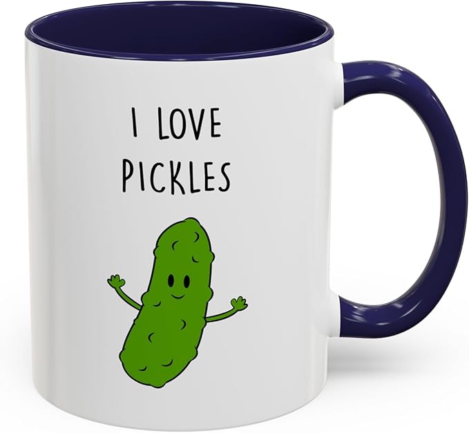 Cute Pickle Lovers Coffee Mug - I Love Pickles, Black Accent Mug, Funny Gift for Veggies Fans, Kitchen Decor, Unique Ceramic