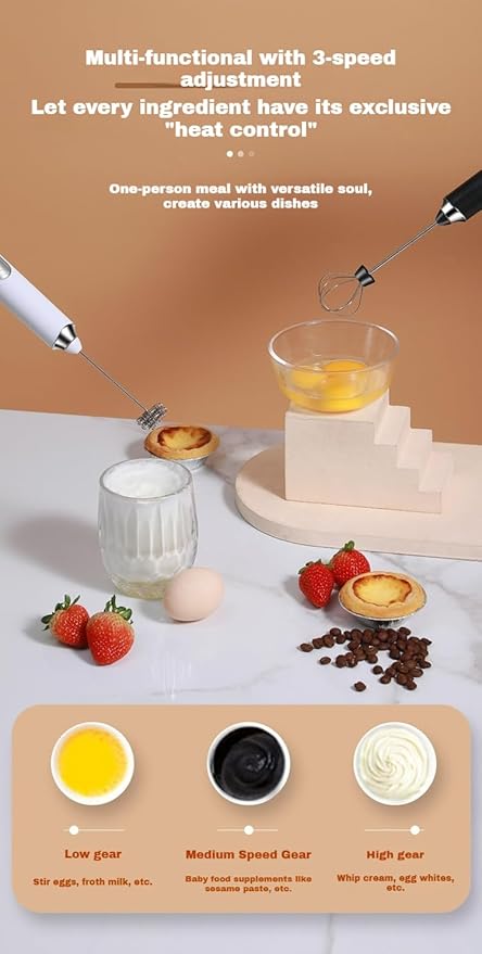 YooHooPo rechargeable milk frother hand held - 3-speed wireless electric whisk for coffee,milk,cream,usb charging