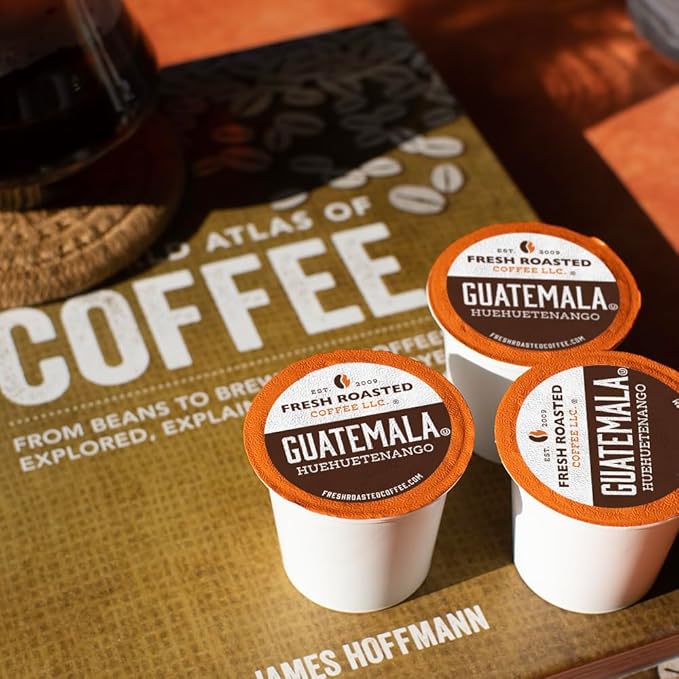 Fresh Roasted Coffee, Guatemala Huehuetenango, Medium Roast, 24 Pods for K Cup Brewers
