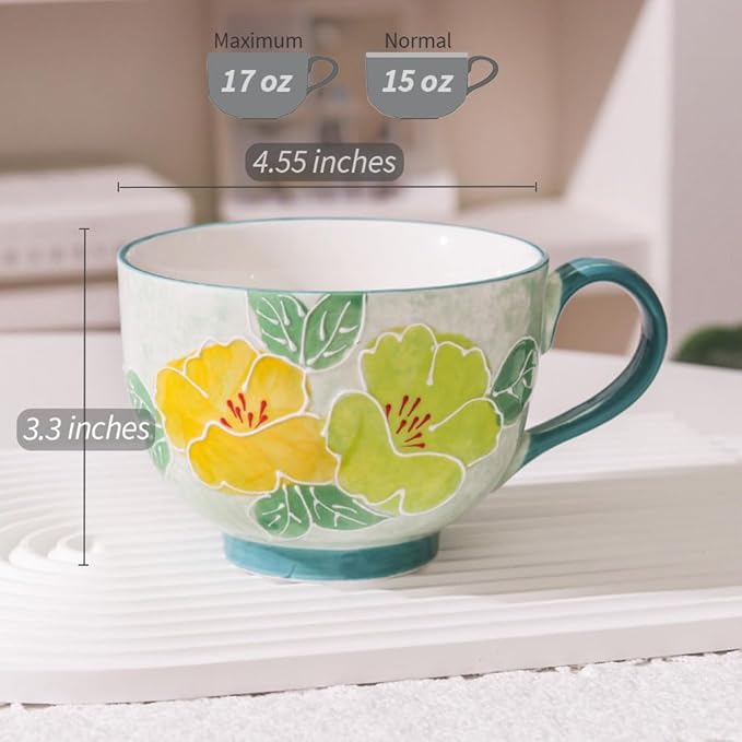 Delove Ceramic Coffee Mugs,Set of 2, 17 oz Large Porcelain Cups for Tea, Milk, Cereal, Cappuccino,Latte, Office and Home Use,Dishwasher and Microwave Safe (2 PACK-1)