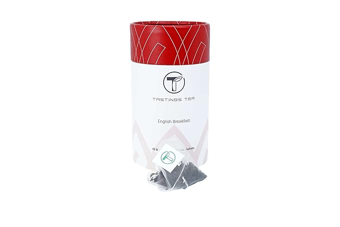 Tastings Tea English Breakfast Tea Bags - 15 Biodegradable Pyramid Sachets | Black Tea Blend with Assam & Nilgiri Flavor | Natural Caffeinated Tea