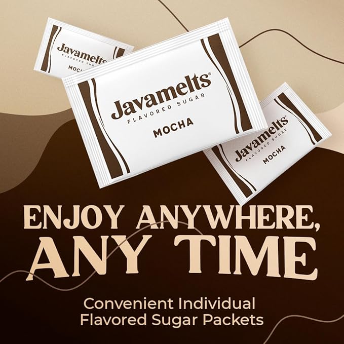Javamelts Mocha Flavored Sugar Packets | Pure Cane Sugar for Baking, Coffee Syrup Substitute, Cocktails, Tea | Non GMO, Non Dairy, Gluten Free, Kosher | 200 Bulk Sugar Packets