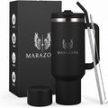40 oz Insulated Tumbler with Handle and Straw – Stainless Steel Double Wall Vacuum Cup Fits Car Cup Holder, Hot Cold Travel Mug, BPA Free Reusable Water Bottle for Men Women - Midnight Black