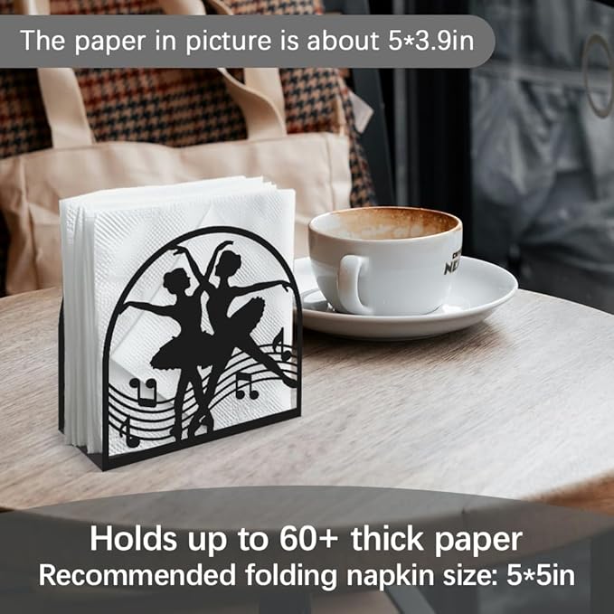 Ballerina Decorative Black Metal Napkin Holder for Table, 5.3" x 4.9" x 1.9" Ballet Dancer Standing Napkin Holder for Home Kitchen Restaurant Picnic Party Coffee Bar Dining Room
