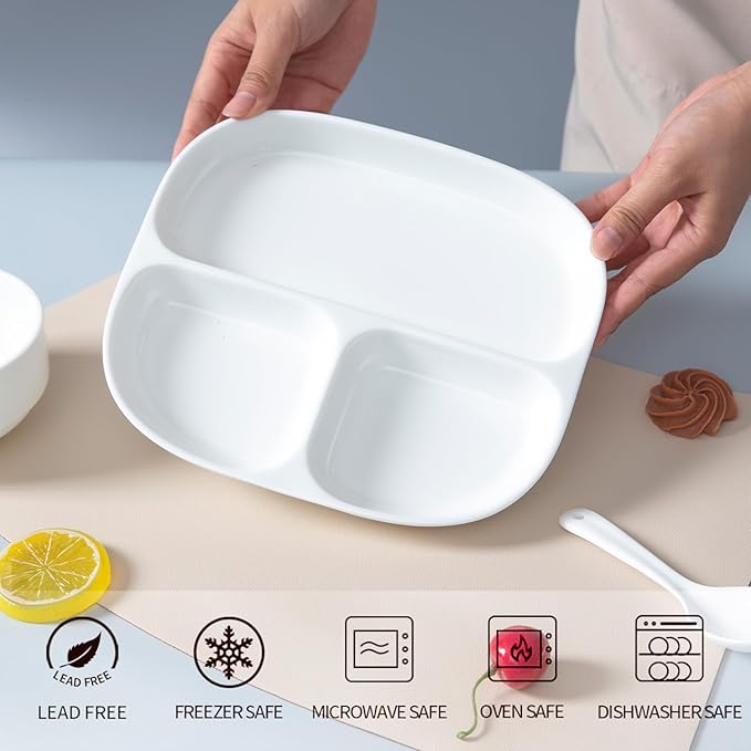 Portion Control Plate - Fine Bone China Porcelain for Adults, Children, Healthy Diet