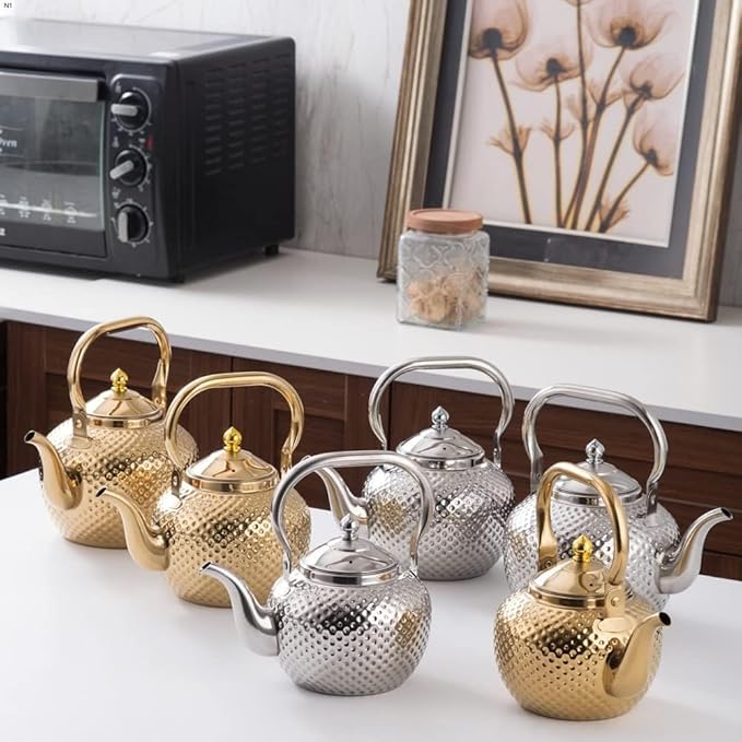 SANQIAHOME 1200ml teapot with Infuser stainless steel Water Boilers lifting handle Tea Maker Water Kettle for Induction/Gas gold