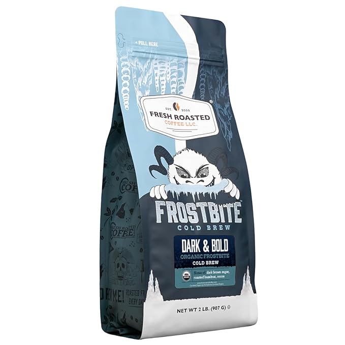 Fresh Roasted Coffee, Organic Dark & Bold Frostbite Cold Brew | USDA Organic, Kosher | Dark Roast | 2 lb Coarse Ground