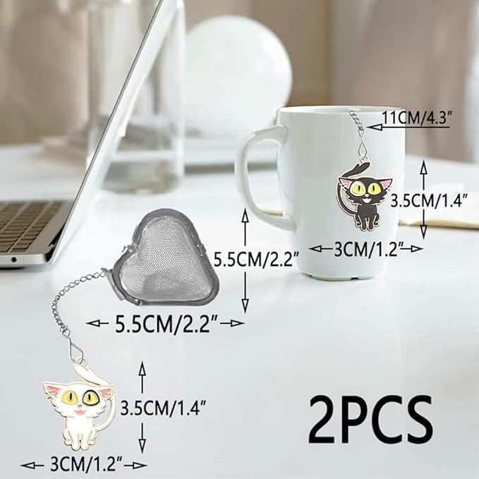 Cute Cat Tea Infuser Ball for Loose Leaf Tea - 2 Pack Stainless Steel Tea Steeper with Chain, A gift for tea lovers (2, Big Eyed Cat)
