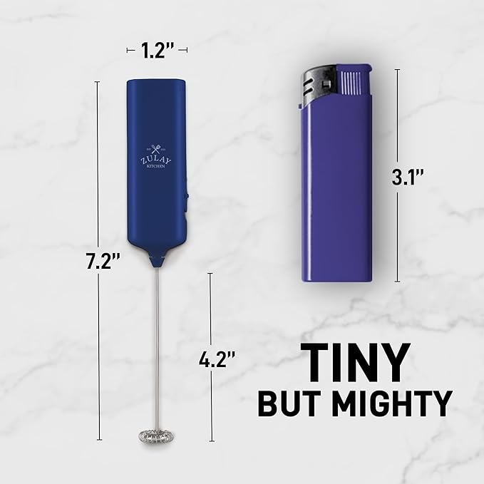 Mini & Mighty Milk Frother Wand – Powerful Handheld Coffee Frother, Battery Operated Drink Mixer – Compact Pocket Size – Detachable Whisk for Latte, Cappuccino, Matcha, Hot Chocolate – Navy Blue