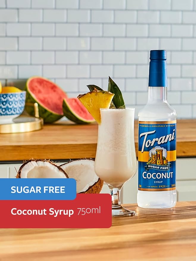 Torani Sugar Free Coffee Syrup, Coconut Flavored Syrup for Drinks, Zero Calorie, Pump Included, 25.4 Fl Oz