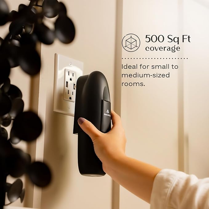 AromaPlan 5 Star Collection Plug in Diffuser (2 Fragrances Included)-Cold Air & Waterless Diffusers for Home & Office- Silent Wall Diffuser Plug in, Bluetooth App Control, 1000 sq. ft (Black)