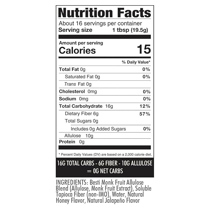 Wholesome Yum Jalapeno Zero Sugar Honey Substitute (Keto) - Natural Sugar Free Honey Alternative With Monk Fruit & Allulose - 0 Net Carbs, Non-GMO, Gluten Free, No Aftertaste (11 oz)
