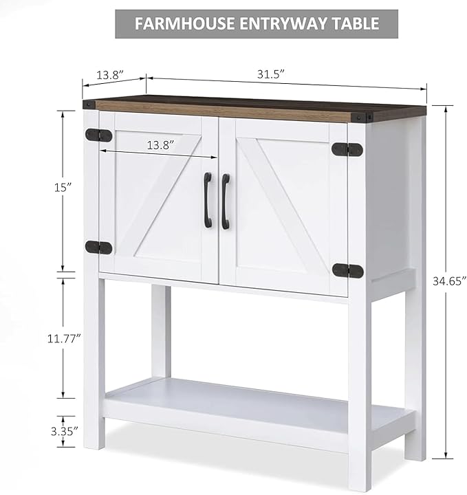 Cheersstar Farmhouse Console Table with 2 Storage Cabinets, Coffee Bar, Entryway Table with with Storage Shelf, Farmhouse Buffet Sideboard for Kitchen, Hallway, Entry Way, Living Room, White