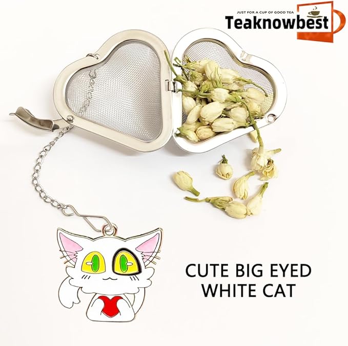 Cute cat Tea infuser, 2pcs loose tea strainer, Heart shaped tea ball + animal pendant, reusable tea steeper makes afternoon tea meaningful (Big eyed Cat, 2PCS)