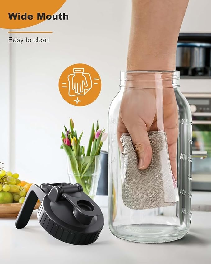 2-Pack 64oz Glass Pitcher with Lid, Leakproof Airtight Silicone Seal, Flip-Top Easy-Refill Refrigerator Pitcher with Handle & Spout for Iced Tea, Cold Brew, Lemonade & Sun Tea